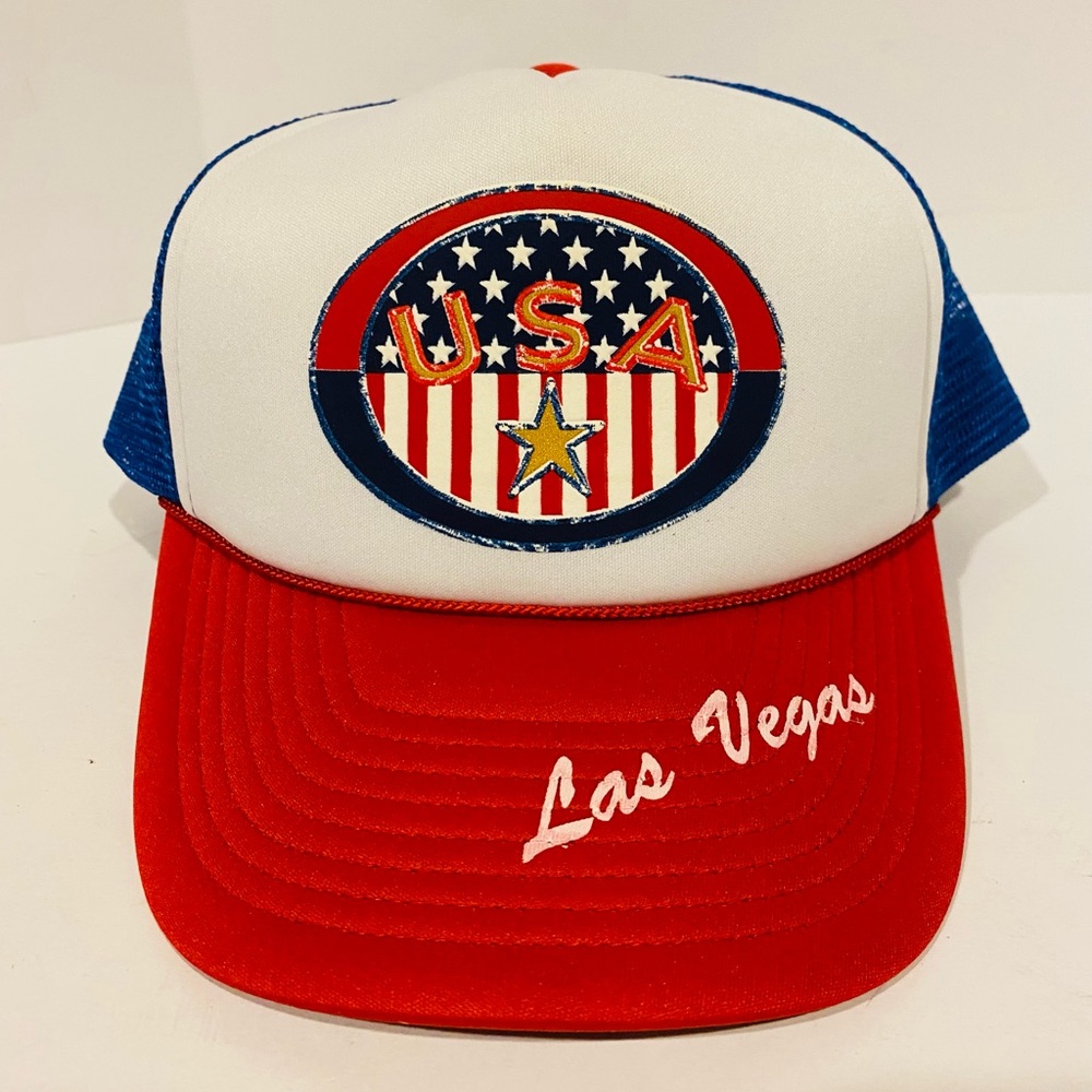 Vintage Mohrs Las Vegas USA SnapBack Baseball Braided Cap Hat Red White Blue